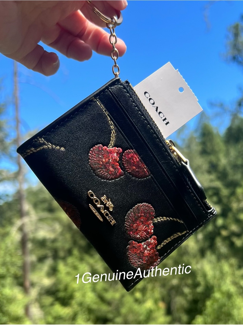 COACH Mini Skinny Id Case Leather Cardholder Wallet w Cherry Print NWT AUTHENTIC